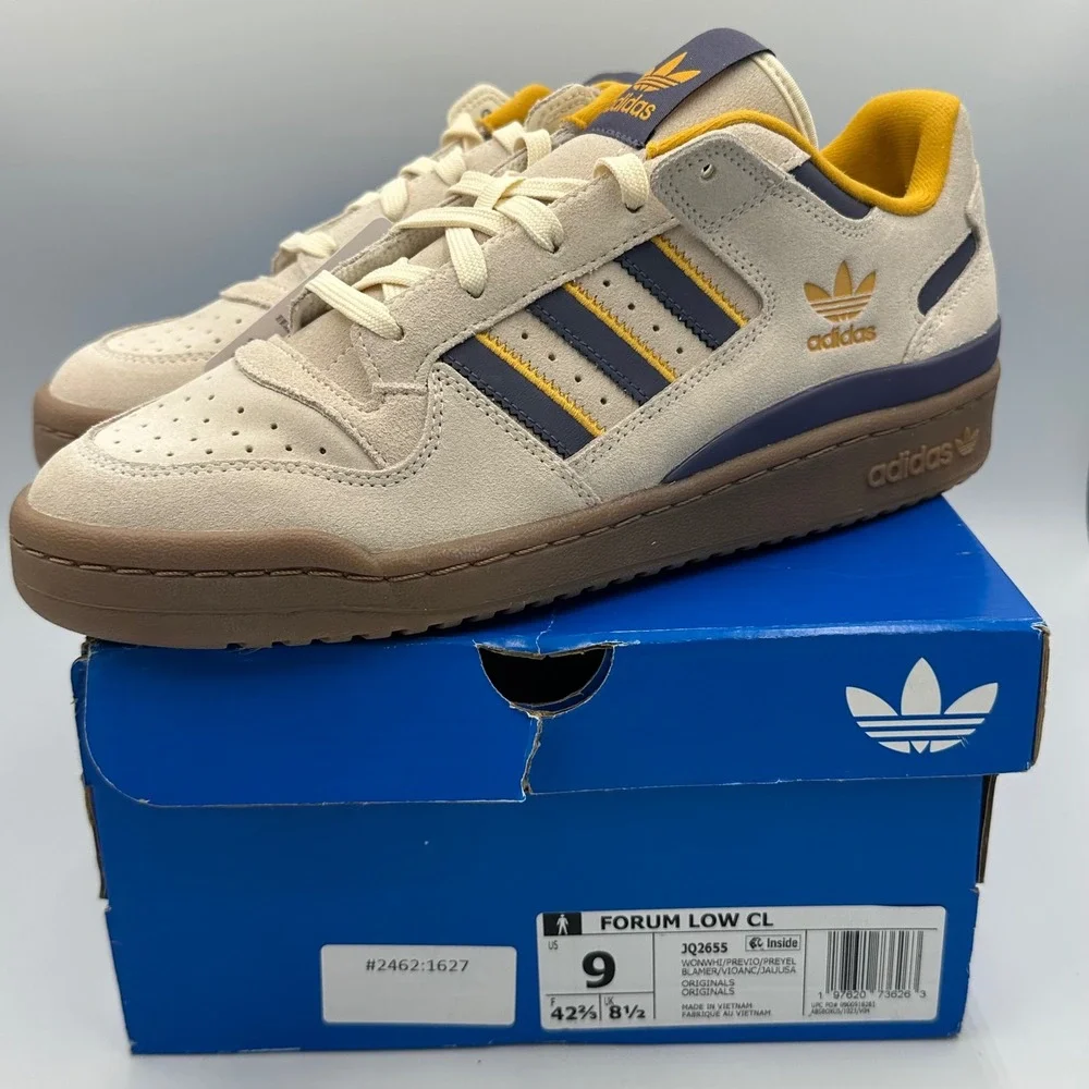 Adidas Forum Low CL White Shadow Violet Yellow Sneakers Shoes JQ2655 Men's 9 NIB